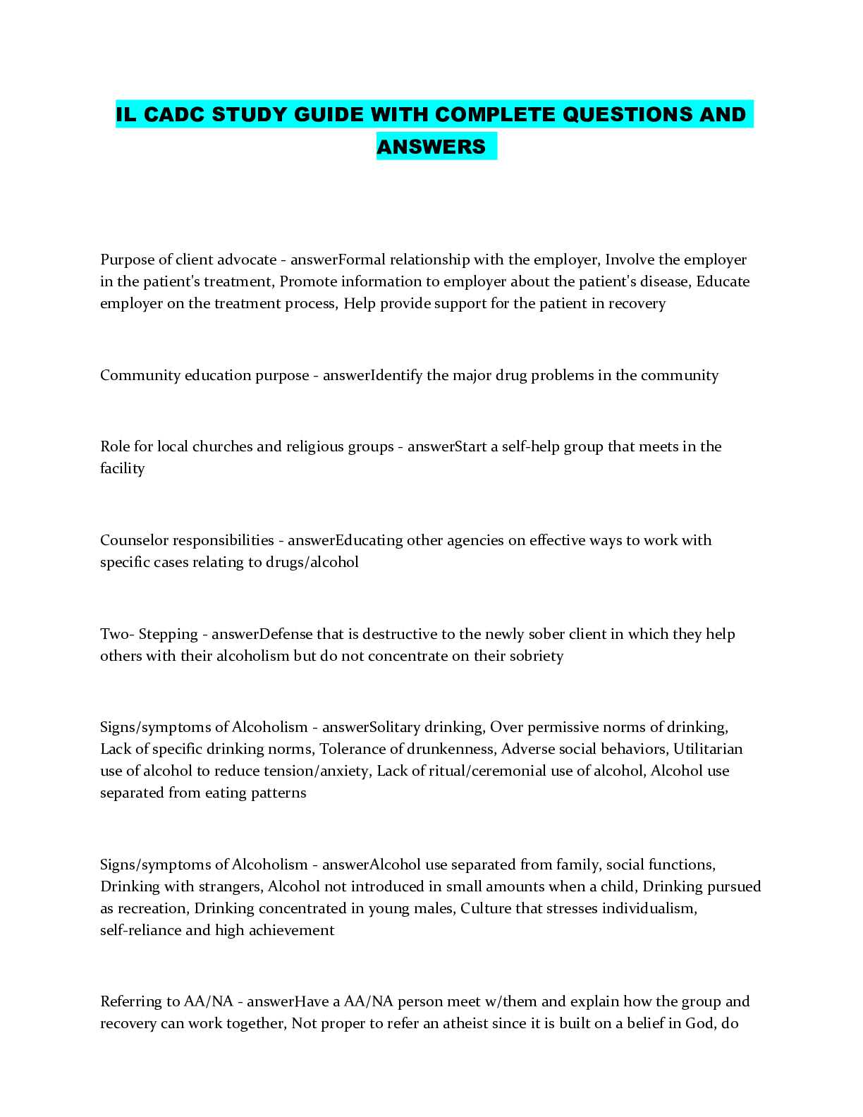 Preview image of IL CADC STUDY GUIDE WITH COMPLETE QUESTIONS AND ANSWERS document